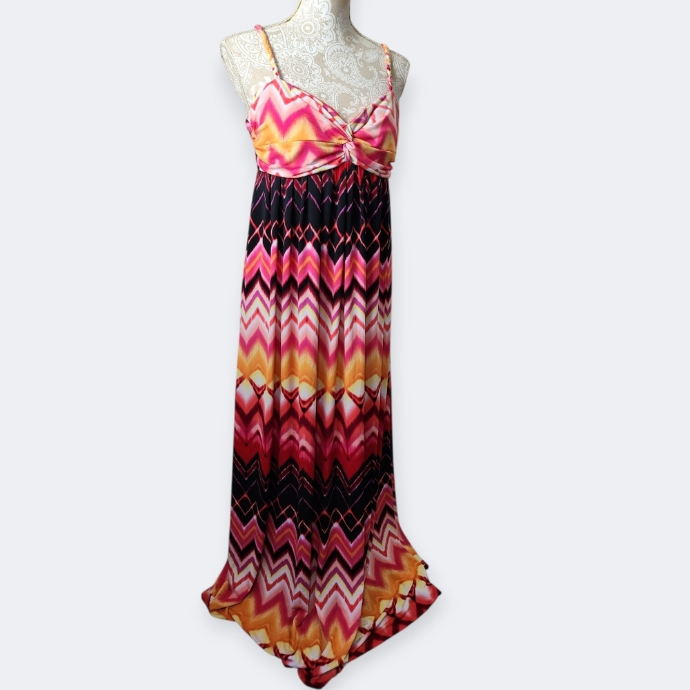 Women’s Pink Chevron Maxi Dress - Sleeveless Summer Dress